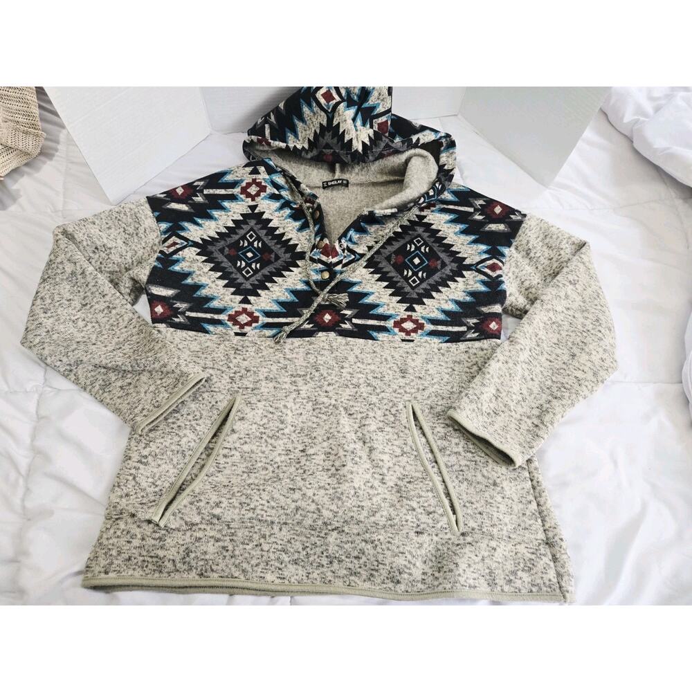 Retro Womens Aztec Sweater XL Tribal Boho Indie Hoodie Hiking Travel Outdoor